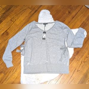 Romeo & Juliet Couture Distressed  Light Grey Sweat Shirt  with Tie Sides Small